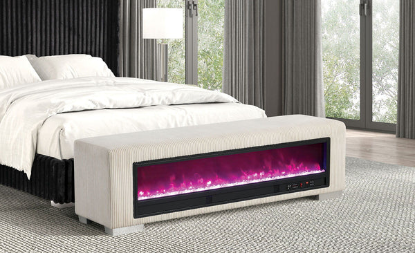 Elnath - Bench w/ Visual Crystal Fireplace, Beige
