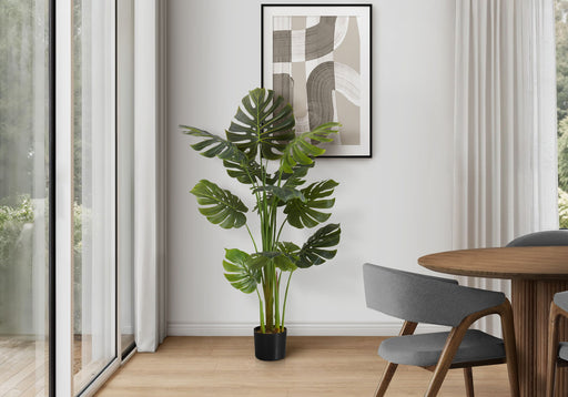 55" Tall, Artificial Plant, Monstera Tree, Indoor, Faux, Fake, Floor, Greenery, Potted, Real Touch, Decorative - Green / Black - R&R Furniture Gallery (Fountain Valley, CA)