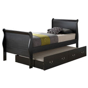 Elegant Glory Furniture trundle bed with classic design, featuring a wooden frame and built-in storage drawer.