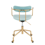 Lumi Source Demi contemporary office desk chair with cushioned seat and backrest, black frame, and adjustable height.