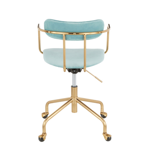 Lumi Source Demi contemporary office desk chair with cushioned seat and backrest, black frame, and adjustable height.