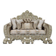Sorina - Loveseat With 5 Pillows - Velvet, Fabric & Antique Gold - R&R Furniture Gallery (Fountain Valley, CA)