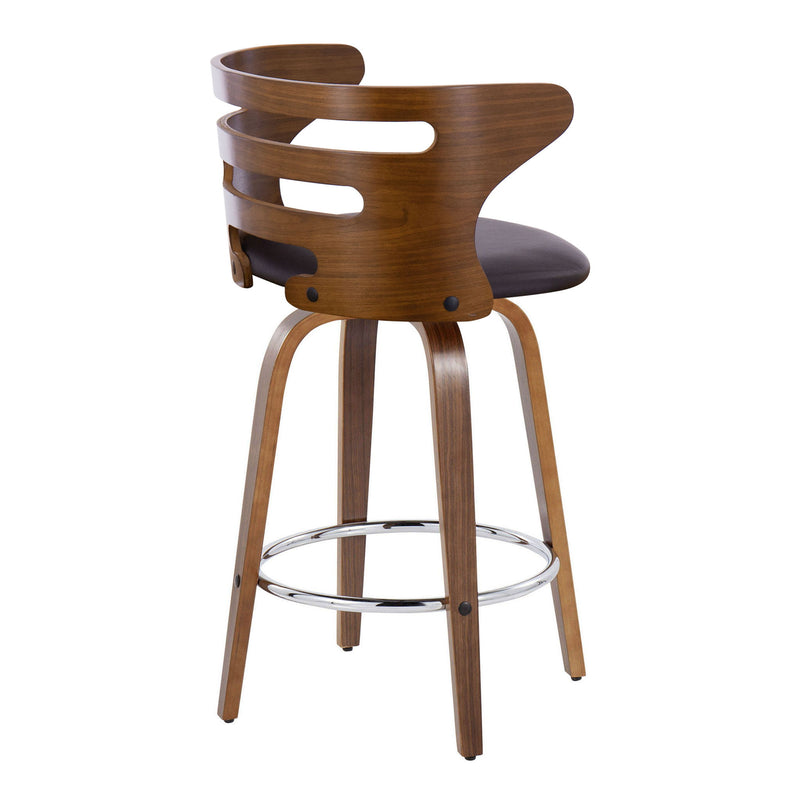 Lumi Source Cosini mid-century modern fixed height barstools with swivel, round footrest, set of 2, in stylish wood and metal design.