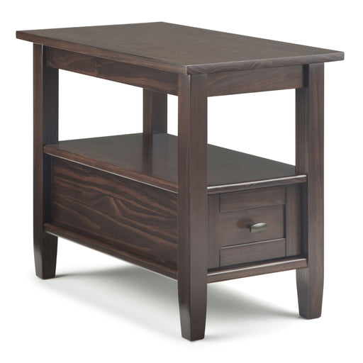 Handcrafted Warm Shaker coffee table by Simpli-Home with a smooth wooden surface and sturdy legs, ideal for living room decor.