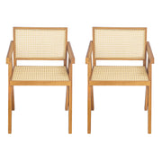 Set of two Noble House Chandigarh arm dining chairs with natural cane design and wooden legs, perfect for modern dining rooms.