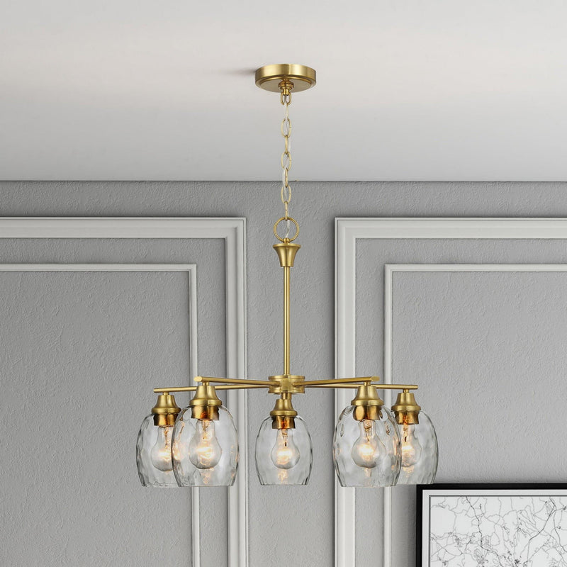 5 Lights Linear Arms With Chain Chandelier - Clear / Gold - R&R Furniture Gallery (Fountain Valley, CA)