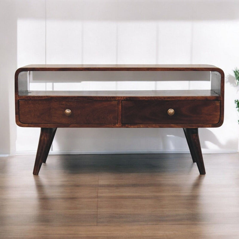 Solid Wood Curved Media Unit - R&R Furniture Gallery (Fountain Valley, CA)