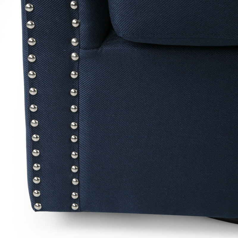 Modern upholstered Noble House swivel club chair with nailhead trim, featuring plush fabric and a rounded backrest with armrests.
