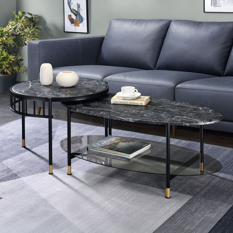 Silas - Nesting Coffee Table Set - Faux Marble Top & Black - R&R Furniture Gallery (Fountain Valley, CA)