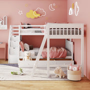 Solid L Shaped Bunk Bed With 3 Drawers, Ladder And Staircase - R&R Furniture Gallery (Fountain Valley, CA)