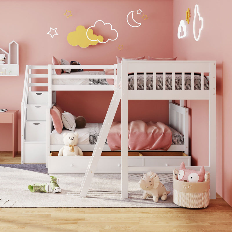 Solid L Shaped Bunk Bed With 3 Drawers, Ladder And Staircase - R&R Furniture Gallery (Fountain Valley, CA)