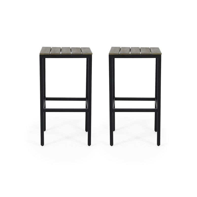 Outdoor Bar Stool With Slat Design And Metal Frame (Set of 2) - R&R Furniture Gallery (Fountain Valley, CA)