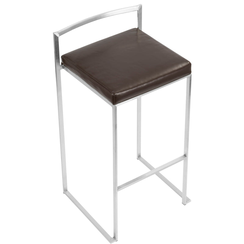 Lumi Source Fuji contemporary stackable barstool with sleek design and wooden seat, shown in a set of multiple stools.