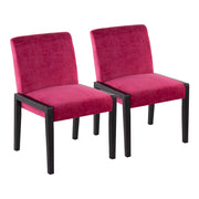 Pair of Lumi Source Carmen contemporary elegant design chairs in a set, featuring sleek, modern upholstery and stylish wooden legs.