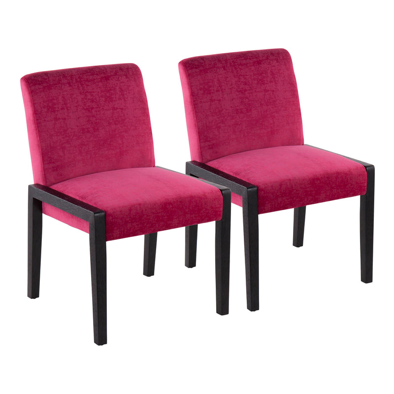 Pair of Lumi Source Carmen contemporary elegant design chairs in a set, featuring sleek, modern upholstery and stylish wooden legs.