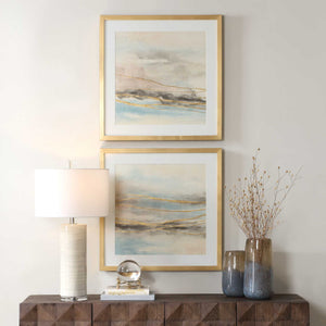 So Golden - Abstract Landscape Prints (Set of 2) - Black / Blue / Brass / Gold / Gray / Pink / White