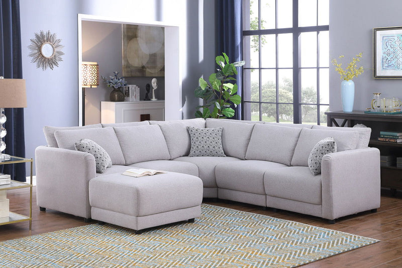 Penelope - Fabric Reversible Modular Sectional Sofa With Ottoman And Pillows - R&R Furniture Gallery (Fountain Valley, CA)