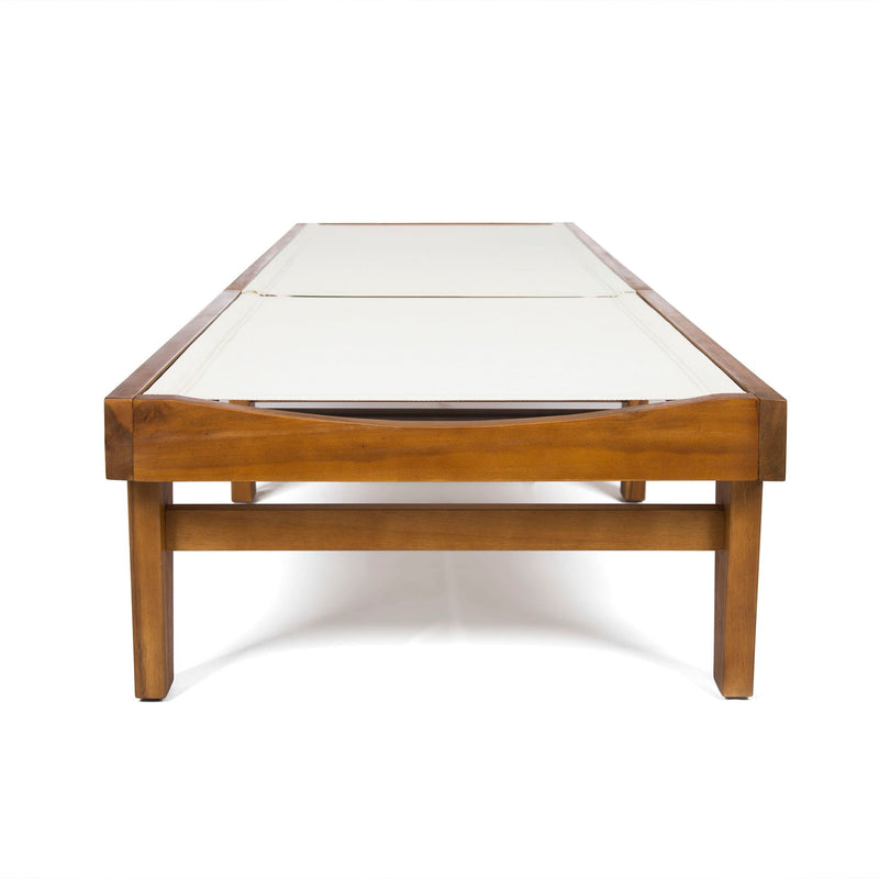 Outdoor Chaise Lounge With Acacia Wood Frame - White / Teak - R&R Furniture Gallery (Fountain Valley, CA)