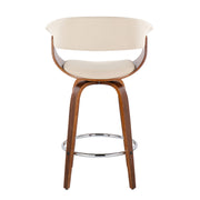 Set of two Lumi Source Vintage Mod mid-century modern counter stools with swivel, fixed height, round footrest, black finish.