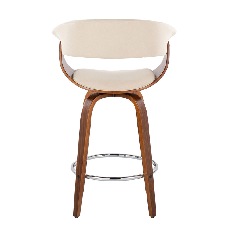 Set of two Lumi Source Vintage Mod mid-century modern counter stools with swivel, fixed height, round footrest, black finish.