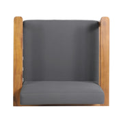 Dark gray outdoor club arm chair with teak acacia wood frame from Noble House, suitable for patio or garden seating.