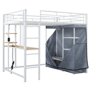 Loft Bed With Desk, Shelves, Power Outlet, LED Light And Wardrobe - R&R Furniture Gallery (Fountain Valley, CA)