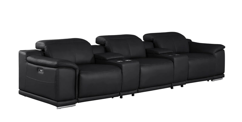 2679 - Genuine Leather Sofa With 3 Power Recliners & Dual Storage Consoles