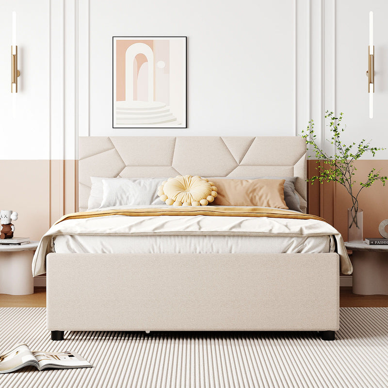 Upholstered Platform Bed With Brick Pattern Headboard And Twin Long Size Trundle - R&R Furniture Gallery (Fountain Valley, CA)