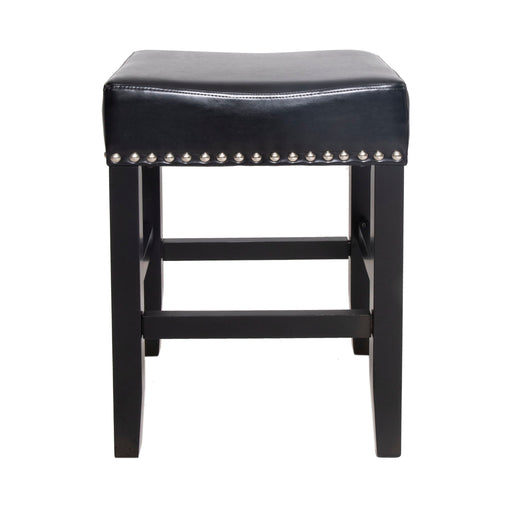Set of two Noble House Soltique backless dining counter stools with nailhead trim, showcasing stylish seating for kitchen or bar area.