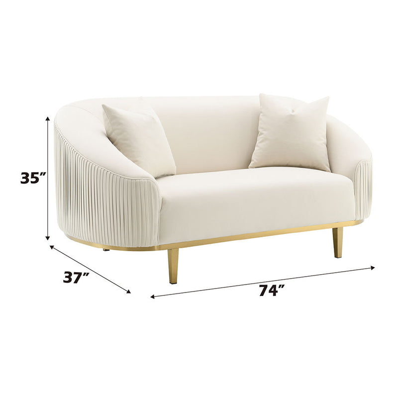 Martina - Loveseat With 2 Pillows - Ivory Velvet - R&R Furniture Gallery (Fountain Valley, CA)