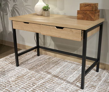 Vine Valley home office desk by Signature Design Ashley, light brown writing desk with clean lines and spacious workspace.