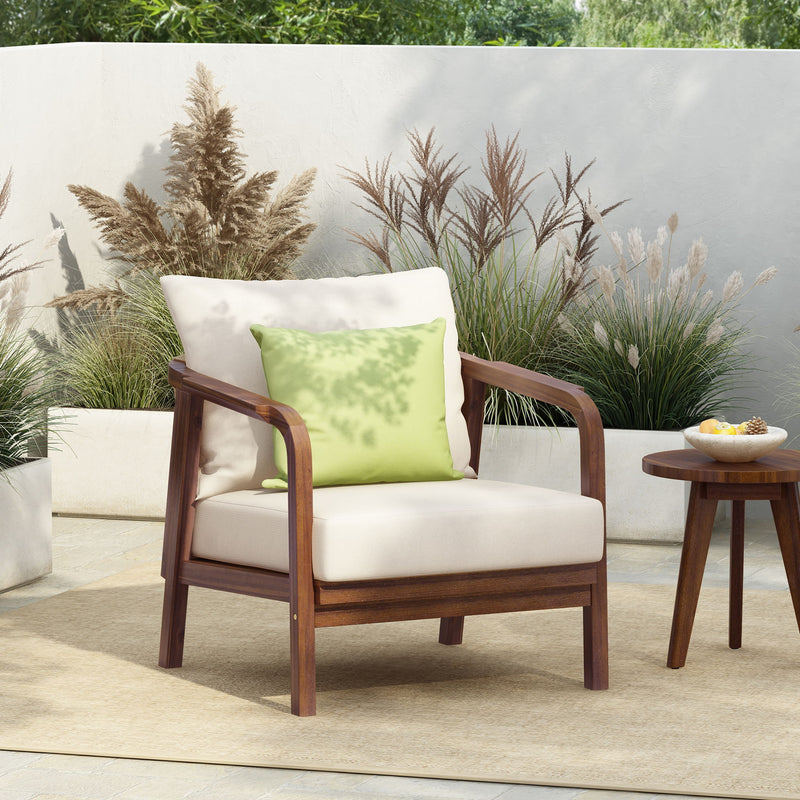 Outdoor Lounge Chair With Woven Backrest, Solid Wood Frame, Comfortable Cushions - R&R Furniture Gallery (Fountain Valley, CA)