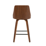 Set of 2 Lumi Source Gianna mid-century modern counter stools with wooden seats and black metal legs.