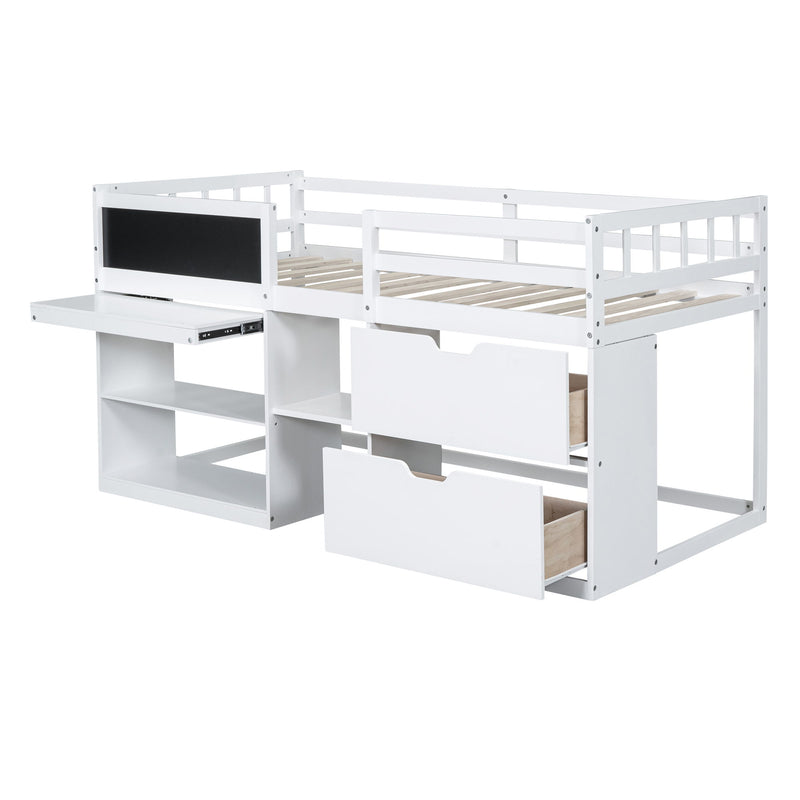 Low Loft Bed With Rolling Desk, Shelf And Drawers - R&R Furniture Gallery (Fountain Valley, CA)