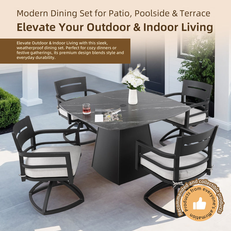 Outdoor Patio Dining Set, Squircle Dining Table, Dining Chairs With Sunbrella Cushions - R&R Furniture Gallery (Fountain Valley, CA)