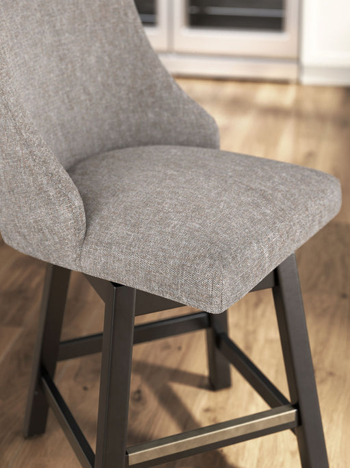 Neymorton - Upholstered Swivel Barstool (Set of 2) - Dark Grayish Brown - R&R Furniture Gallery (Fountain Valley, CA)