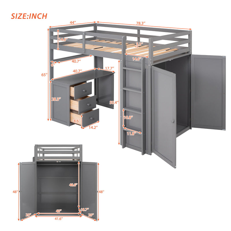 DreamHaus loft bed with integrated drawers, desk, and wardrobe for space-saving bedroom organization and modern style.