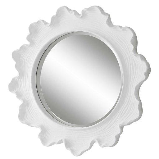 White round wall mirror with a sea coral-inspired frame by Uttermost, perfect for coastal or nautical decor accents.