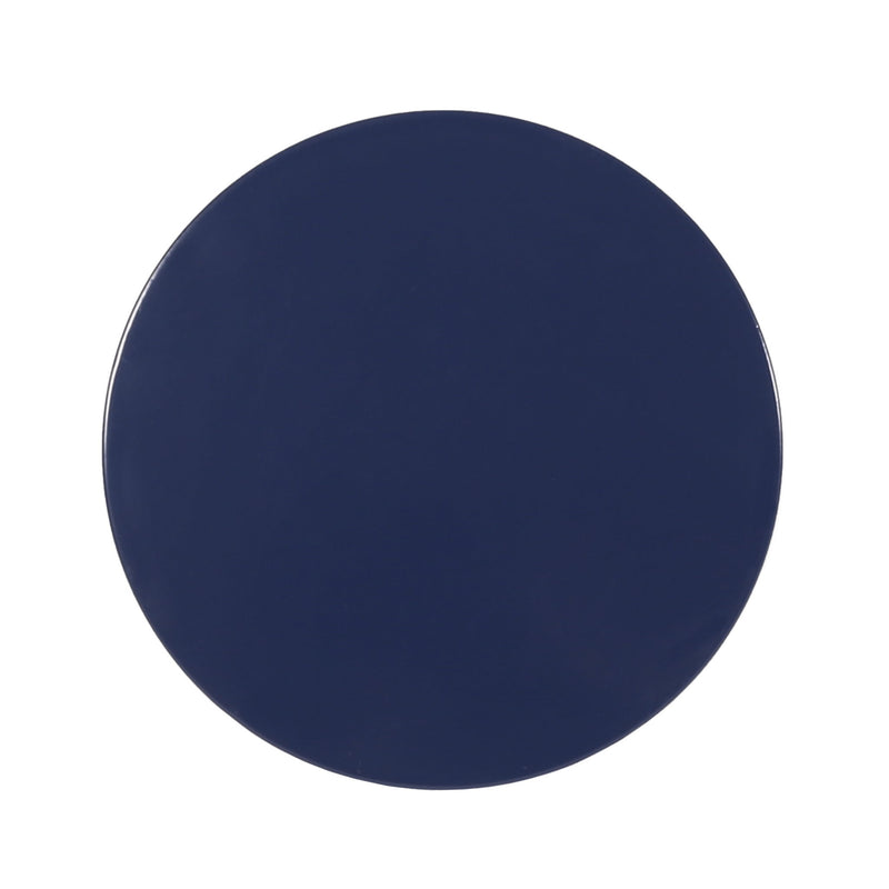 Set of two navy blue modern iron end tables with cutout design by Noble House, featuring sleek round tabletops and sturdy legs.