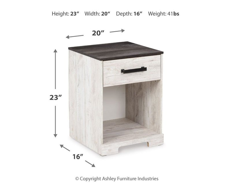 Shawburn - One Drawer Night Stand - Open Cubby - White / Black / Gray - R&R Furniture Gallery (Fountain Valley, CA)