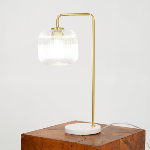 Haven - Clear Table Lamp, Button Control - Gold / White / White Marble - R&R Furniture Gallery (Fountain Valley, CA)