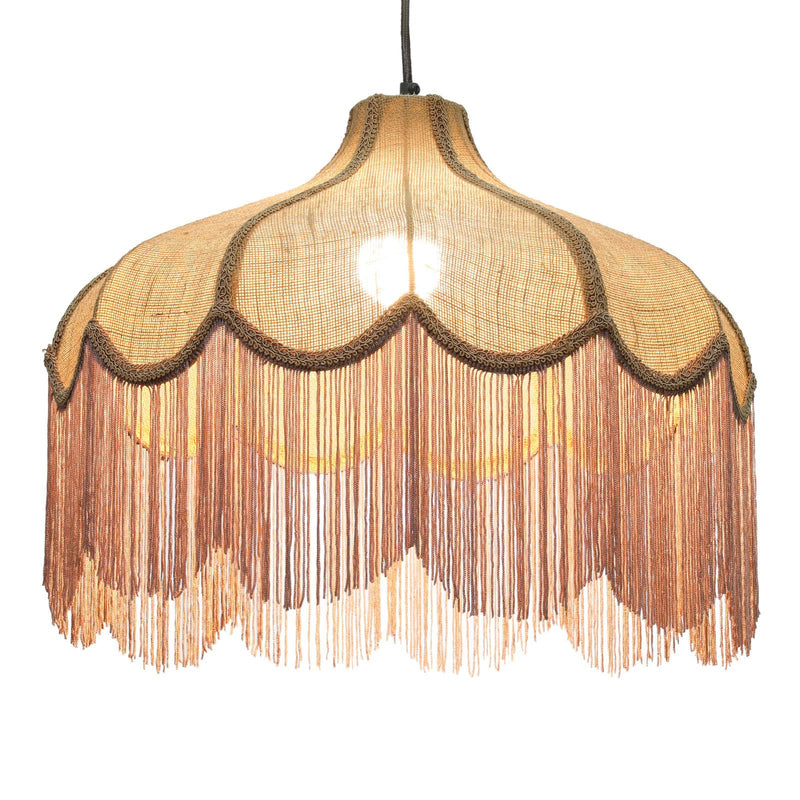 Buchanan - Jute Fringed Scalloped Pendant Light - Pink - R&R Furniture Gallery (Fountain Valley, CA)