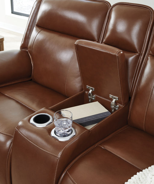 Healy Pier - Power Reclining Loveseat With Console / Adj Headrest - Chocolate - R&R Furniture Gallery (Fountain Valley, CA)