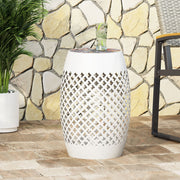 Noble House Roswell outdoor side table with mosaic tile top, featuring a sturdy frame and colorful tile design for patio decor.