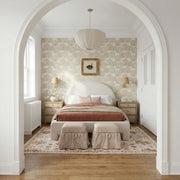 Gertrude striped linen upholstered ottoman by TOV Furniture with a modern, stylish design and comfortable padded seat.