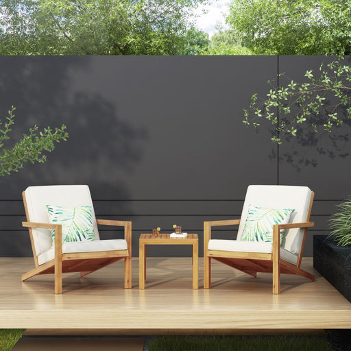 3 Piece Outdoor Chat Set With Table And 2 Adirondack Chairs - White / Brown Patina - R&R Furniture Gallery (Fountain Valley, CA)