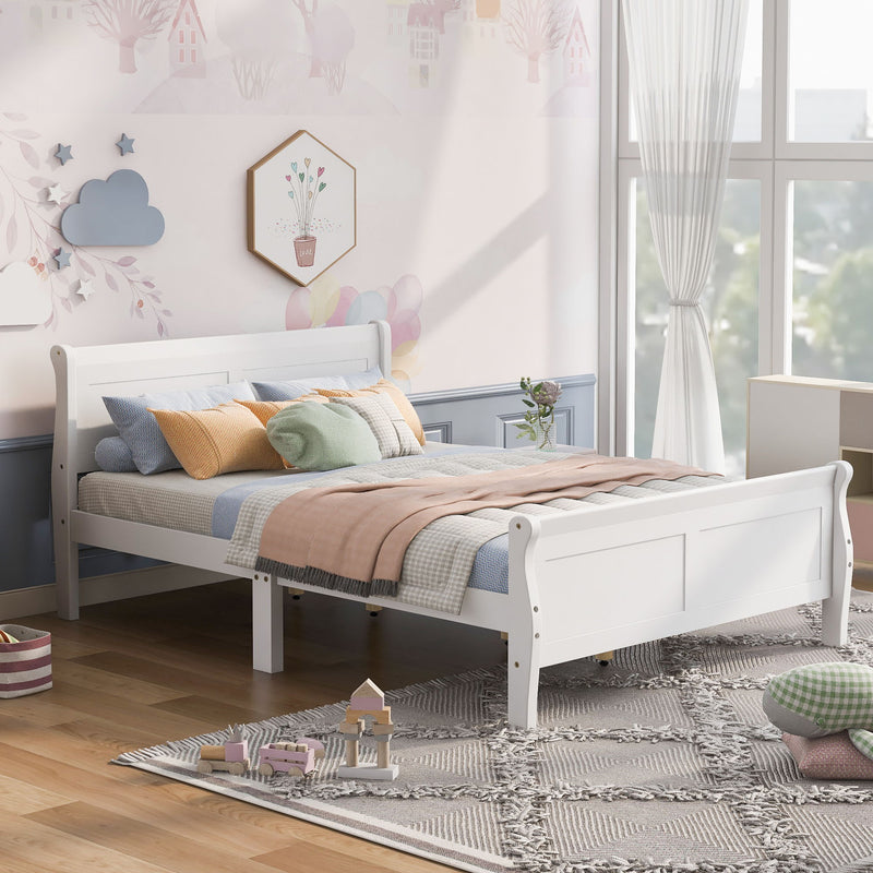 Platform Bed Frame Mattress Foundation Sleigh Bed With Headboard / Footboard / Wood Slat Suppor - R&R Furniture Gallery (Fountain Valley, CA)