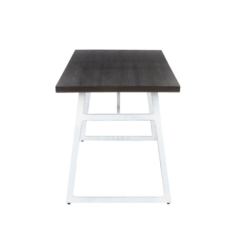 Industrial-style Lumi Source Geo dining table with vintage white and espresso finish, showcasing a sturdy wooden top and metal base.