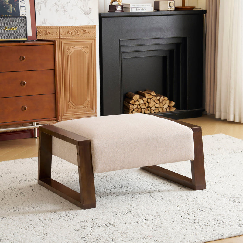 Sleek And Stylish Ottoman Polyester With Rubberwood Legs - Beige - R&R Furniture Gallery (Fountain Valley, CA)