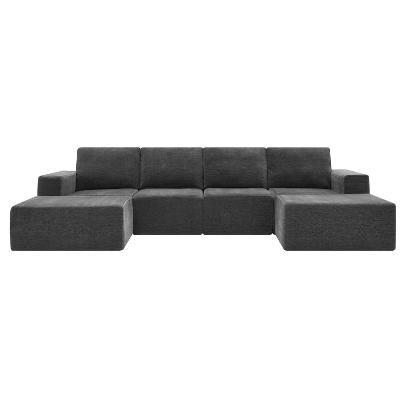 Modular U Shaped Sectional With Ottomans, Luxury Cloud Floor Couch With Deep Seat Fully Compressed Upholstered Sofa - R&R Furniture Gallery (Fountain Valley, CA)